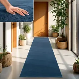 Moderne, unifarbene Wohnzimmer Teppich 60x100 cm, kurzflor, rutschfest, blau navy, waschbar