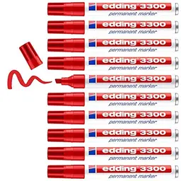 edding 3300 Permanentmarker rot - 10 Stifte - Universalmarker für Karton, Kunststoff, Holz, Metall