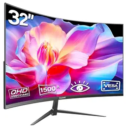 Gawfolk 32 Zoll Curved Gaming Monitor QHD 75Hz - Rahmenloser Bildschirm mit FreeSync und Eye Care