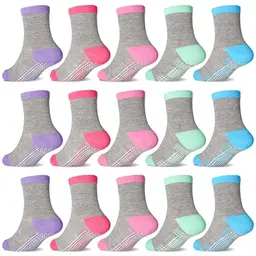 GRPSKCOS Stoppersocken für Mädchen - 15 Paar Rutschsocken (6-12 Monate, Grau)