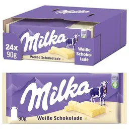 Milka Weiße Schokolade – zart-cremige Alpenmilch-Tafelschokolade im Vorratspack (24 x 90g)
