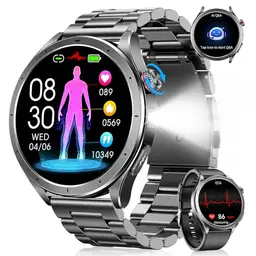 Smartwatch Herren mit Herzfrequenz, SpO2, Schlafmonitor, Blutdruck & Fitness, 1.53" Display, 5ATM, Telefon, LED-Lampe, 120+ Sportmodi, Schwarz