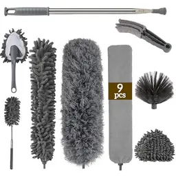 9er Set Teleskop-Staubwedel, bis 245 cm ausziehbar, für hohe Decken, Ventilatoren und Kronleuchter