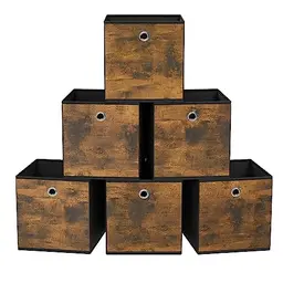 SONGMICS Aufbewahrungsbox Set, Faltboxen für Würfelregal, 33 x 33 cm, Vintagebraun-Schwarz