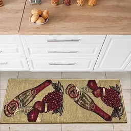 Ottomanson Siesta Küchen-Teppichläufer mit Wein-Design, 50 cm x 150 cm, Beige
