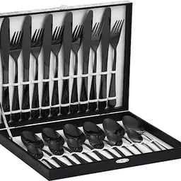 Velaze Besteckset Schwarz, 24-teilig für 6 Personen, Edelstahl 18/10, spülmaschinenfest, inkl. Geschenkbox