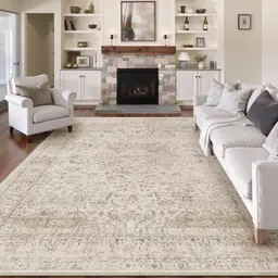 HUGEAR Waschbarer Beige Vintage Teppich 200x300cm für Wohnzimmer, Schlafzimmer und Büro