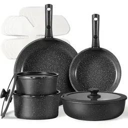 CAROTE 15-teiliges Topfset mit abnehmbaren Griffen, antihaftbeschichtet, induktionsgeeignet, schwarz