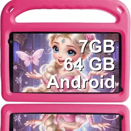 GOODTEL 7-Zoll Tablet mit 7 GB RAM und 64 GB ROM | WLAN, Bluetooth 5.0, GPS, Doppelkamera, Eva-Hülle – Rosa