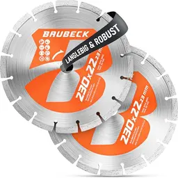 BAUBECK Diamantscheiben 230mm für Stein und Beton, leistungsstark, passend für Winkelschleifer von Bosch und Metabo, 2 Stück