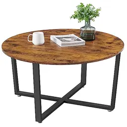 VASAGLE Runder Couchtisch im Industriestil, rustikales Braun und Schwarz, einfache Montage