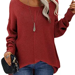 Tankaneo Damen Strickpullover mit Rundhalsausschnitt – Casual Langarm Tunika für Herbst und Winter