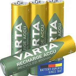 VARTA AAA Akkus, 4 Stück, 800 mAh, wiederaufladbar, aus 21% recyceltem Material, vorgeladen