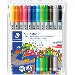 STAEDTLER Noris Club Doppelfasermaler, auswaschbar, 12 Farben, 1-3 mm Strichbreite, Etui