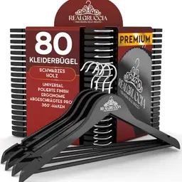 80 Holz-Kleiderbügel schwarz mit Anti-Rutsch, drehbaren Haken und Hosensteg - 22x45cm