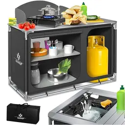 KESSER® Campingküche mit Tragetasche und Becherset | Faltschrank | Anthrazit | Typ F4