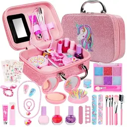 Kinderschminke Set für Mädchen, Waschbares Make-up Geschenk für 4-10 Jahre, Schminkkoffer für Geburtstage und Weihnachten