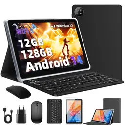 Rebecco 10 Zoll Tablet mit Android 14, 12GB RAM und 128GB Speicher, Octa-Core, WiFi 6, Dual Kamera
