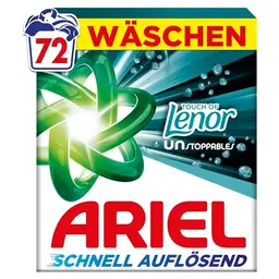 Ariel Pulver Waschmittel mit Lenor Unstoppables, 72 Wäschen, für tiefenreinliche und lang anhaltende Frische