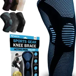 POWERLIX Kniebandage für Damen und Herren, Kompression Kniestütze für Sport, lindert Schmerzen, Hellblau, Größe M