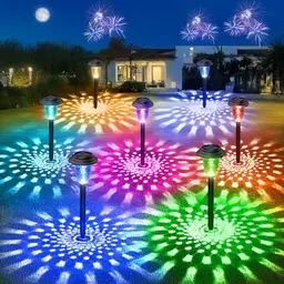 BUCASA 8er Set Solar-Gartenlampen mit RGB & Wärme-Modus, Wasserdicht, für Rasen, Terrasse, Hof & Balkon
