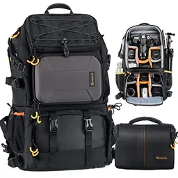 TARION Kamera Fotorucksack 2-in-1 mit zusätzlicher Kameratasche (27L, Schwarz)
