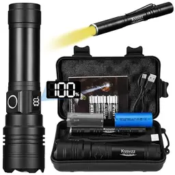 Kssvzz LED Taschenlampe USB C Aufladbar, 500000 Lumen, Taktische Taschenlampe mit 5 Lichtmodi, IPX7 Wasserdicht für Camping und Outdoor