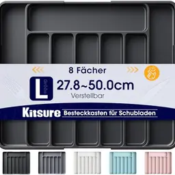 Kitsure Schubladen-Besteckkasten – Verstellbarer Küchen-Organizer, BPA-frei, Schwarz, 34.9 x 28.4 x 4 cm