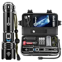 Flarevyn LED-Taschenlampe, 50.000 Lumen, wiederaufladbar, wasserdicht, 5 Modi, tragbar für Camping und Outdoor
