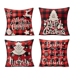 4er Set Weihnachtskissenbezüge 45x45 cm - Schneemann & Rentier für Sofa, Couch, Bett - Hübsche Winterdeko