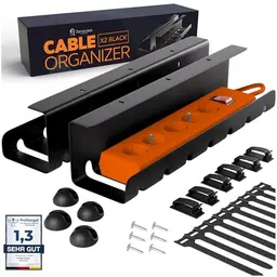 2er Set Kabelmanagement Schreibtisch Schwarz – Kabelkanal ohne Bohren für saubere Kabelführung im Home Office & Büro