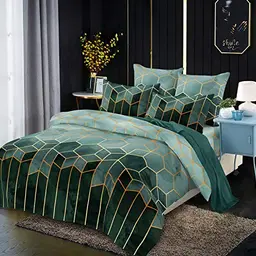 Luofanfei Bettwäsche Set 155x220 Dunkelgrün gestreift, modern, 3-teilig, mit Reißverschluss für Jungen