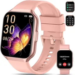 QCOQ SmartWatch Herren mit Telefonfunktion, 1.96" Touchscreen, 110+ Sportmodi (Roségold)
