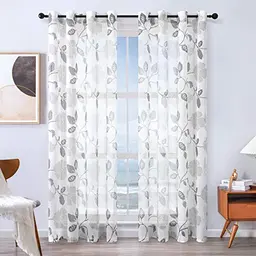 MRTREES Halbtransparente Voile Gardinen mit Blumenmuster, 2er Set, Grau, 225×140 cm für Wohnzimmer und Schlafzimmer