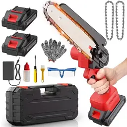 Mini Akku Kettensäge 21V - Elektrische Handkettensäge für Garten mit 2 Ketten und Ladegerät