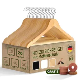 Blumtal Kleiderbügel Holz 20er Set - Robuste Holzbügel mit drehbarem Metallhaken und Mottenschutz