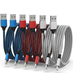 iPhone Ladekabel 6 Stück - 1/1/2/2/2/3M Nylon Braided, MFi Certified, für iPhone 14/13/12/11/X/8/7/6P, iPad, 3 Farben