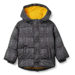 Amazon Essentials Jungen Warme Winter Pufferjacke mit Kapuze, Dunkelgrau Meliert, 10 Jahre