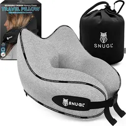 SNUGL Nackenkissen Memory Foam Waschbar & Verstellbar - Kuscheliges Reisekissen für Flugzeug und Auto (Grau)