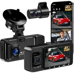 LECTRUS 3-Kanal 4K Dash Cam mit 5G WiFi, Nachtsicht & 3" Bildschirm - inklusive 64GB SD-Karte