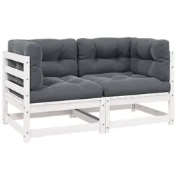 vidaXL Gartensofa 2-Sitzer mit Kissen, modulares Lounge-Sofa aus Weißem Kiefer Massivholz für Garten, Terrasse und Balkon