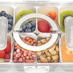 Snackbox mit 8 Fächern, wiederverwendbare Aufbewahrungsbehälter für Obst - inklusive Gabel und Löffel