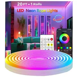 6M RGB Neon LED Lichtstreifen mit Musik-Sync, 24V, flexibel, App und Fernbedienung für Schlafzimmer, Raum & Außen