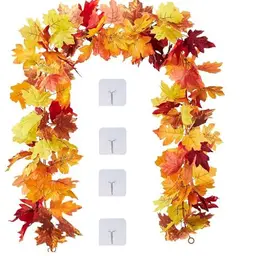 Herbst-Girlande mit Ahornblättern, 176 cm, 2 Stück, für Dekorationen bei Erntedank, Halloween und Party, inklusive 4 Klebehaken