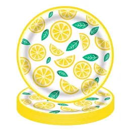 Falafoty 7 Zoll Goldene Zitronenpapierplatten, 16 Stücke für Party, Picknick und Essen