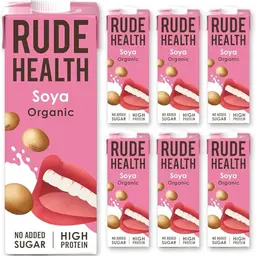Rude Health 6 x 1L Organic Soya Milk, Lactose Free, Dairy Free, Unsweetened, Vegan, 100% Recyclable