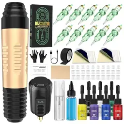 RHEIN Tattoo Maschine Set mit Akku, 7 Inks und 10 Nadeln - RN-TK2005EU-1