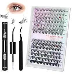 Wimpern Extensions Set, 9-16mm, 30D 40D, mit Lash Bond, Seal und Tweezern, Individuelle Lashes (Schwarz, 280)