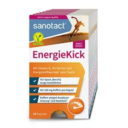 sanotact EnergieKick (8 x 20 Kapseln) – Energie Booster mit Vitamin B2 & Taurin – 100% Vegan, ideal vor dem Sport