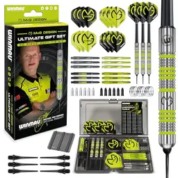 WINMAU Michael Van Gerwen Geschenkset - 18g Darts Set mit 4 Stielen, 4 Flügen und Zubehör